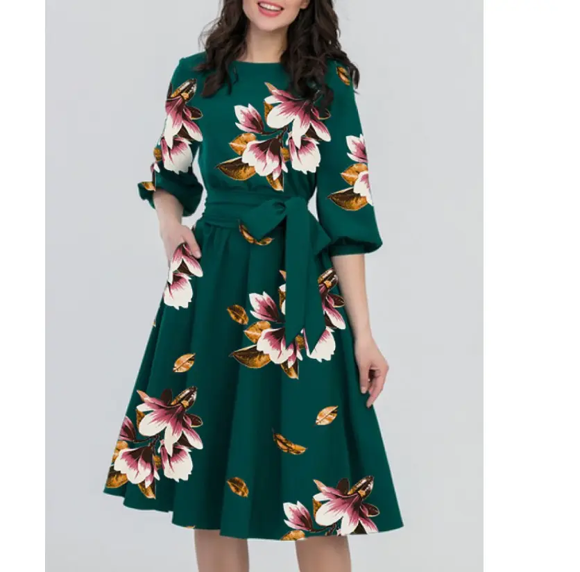 E9053 цветочный винтажное цветочное кружевное платье с длинными рукавами на весну 50-х 60-х стиль половина рукав Big Swing Платья для вечеринок, большие размеры, Повседневное платье, женское платье,