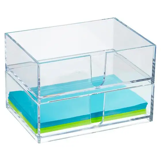 Clear acrylic stacking letter tray, 2 tier perspex document organizer, acrylic office paper holder