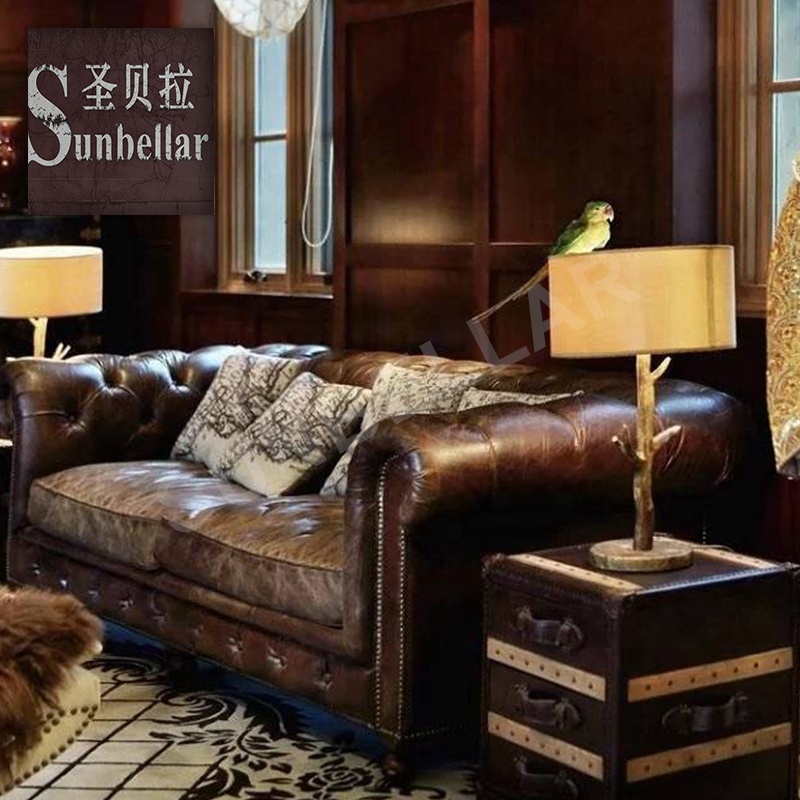 Комплект диванов chesterfield из натуральной кожи, винтажный диван на пуговицах из потертой кожи для гостиной, домашний диван
