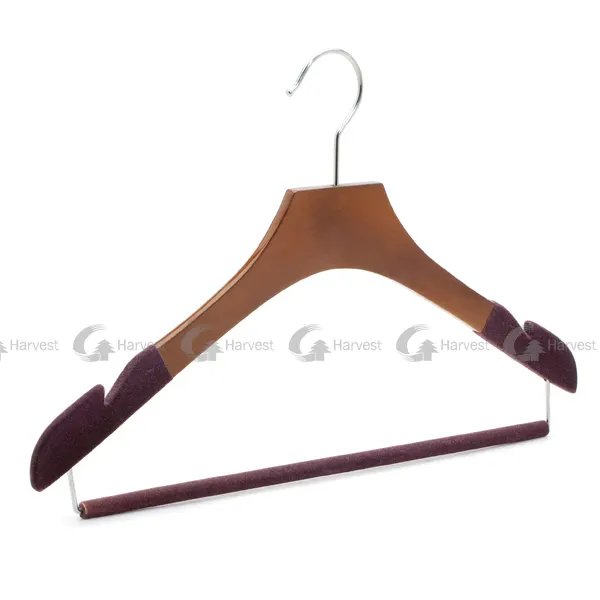 Chinese factory velvet shoulder coated wood hanger