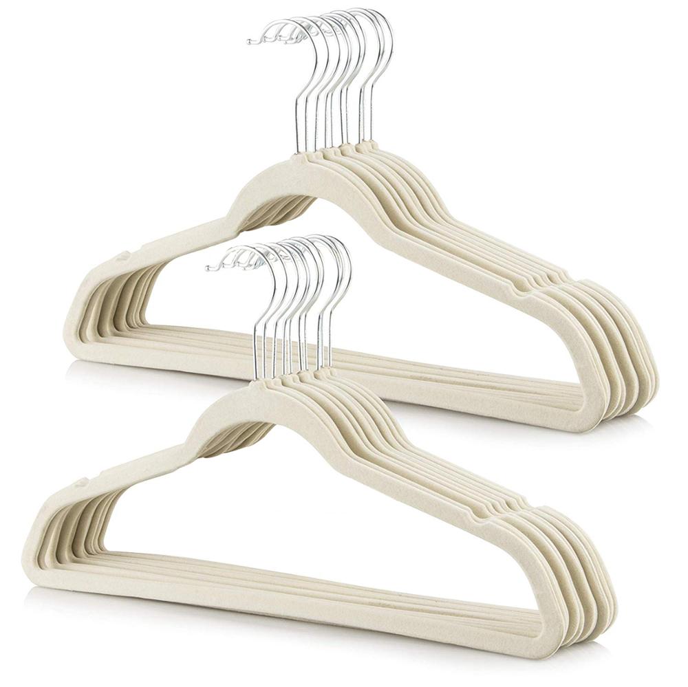 50 Pack Dress Notches Space Saving Non Slip Beige Velvet Coat Shirt Dress Suit Clothes Hangers