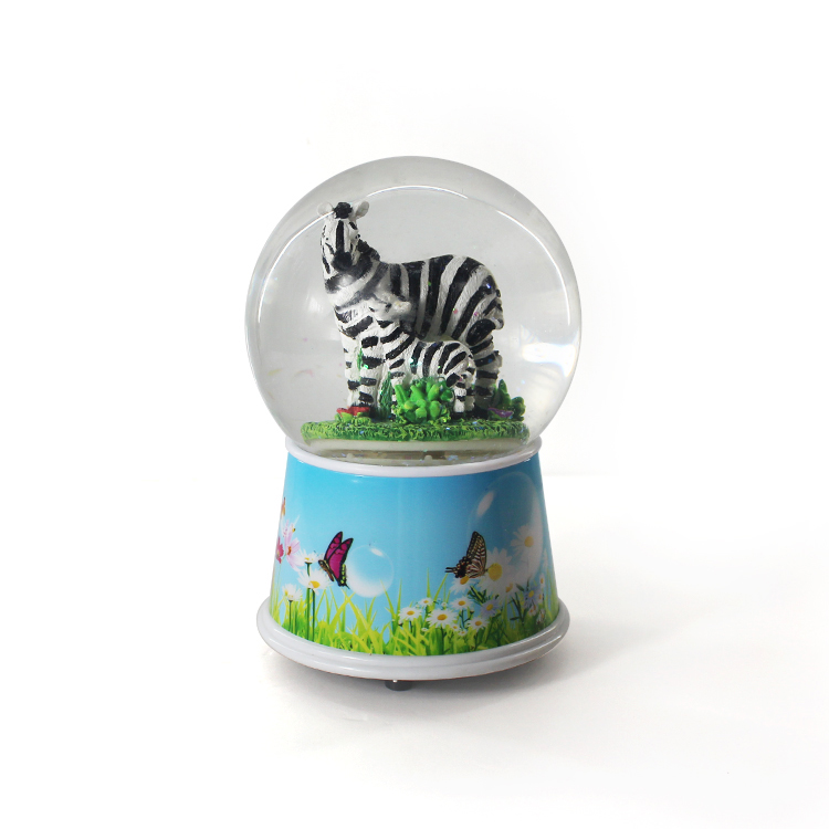 Zebra glass snow ball music box