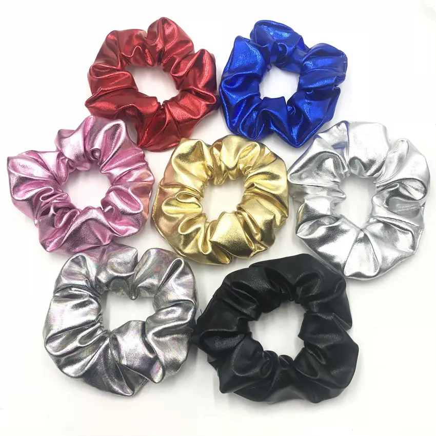 100 pcs/lot Leather Scrunchies PU Fabric Hair Scrunchies Wholesale Elastic Hair Band Girls Bracelet 7 Colors