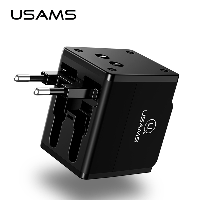 Зарядное устройство для мобильного телефона USAMS, Универсальный дорожный сетевой адаптер с двумя USB-портами и глобальной вилкой для США и ЕС