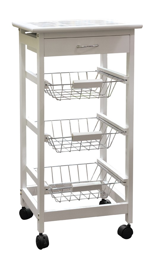 Wire Rolling Kitchen Furniture Portable 3 tier kitchen cart With Basket