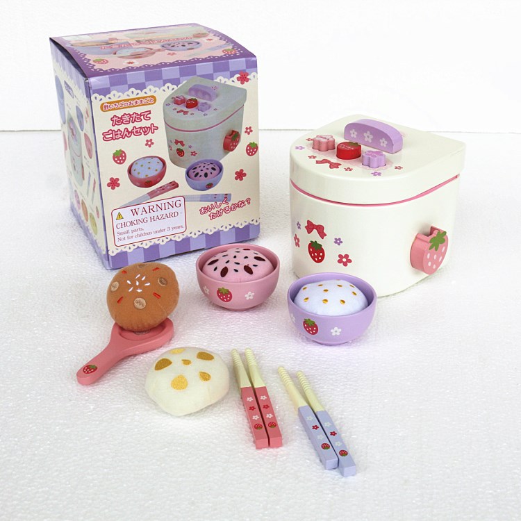 Wholesale Japanese Strawberry kids Kitchen toys Wood Rice Cooker play set Toy For the Boy Role play set WDS005