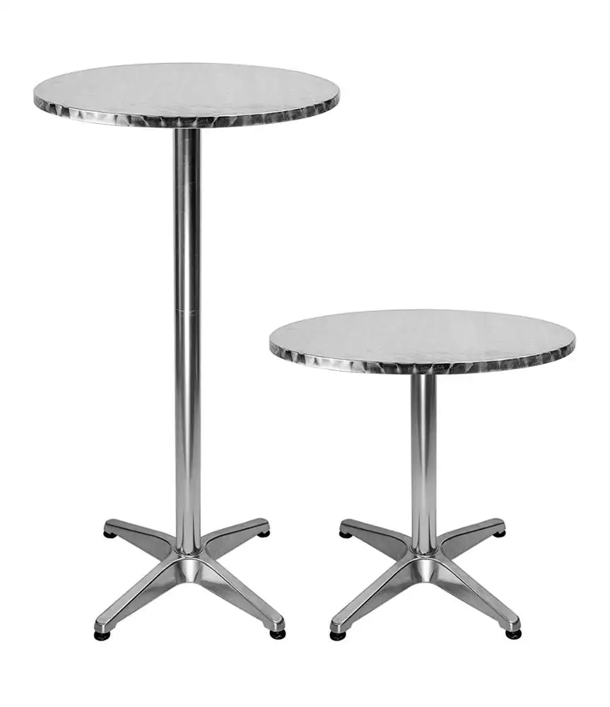 Foldable round aluminium bar table 2 adjustable heights cafe 24 inches high restant table