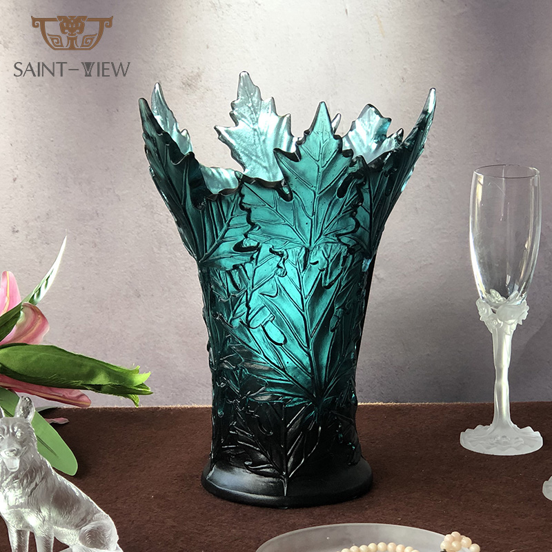 Красочная хрустальная ваза Lalique ELYSEE во французском стиле для домашнего декора, ваза из Дубая с Кленовым листом