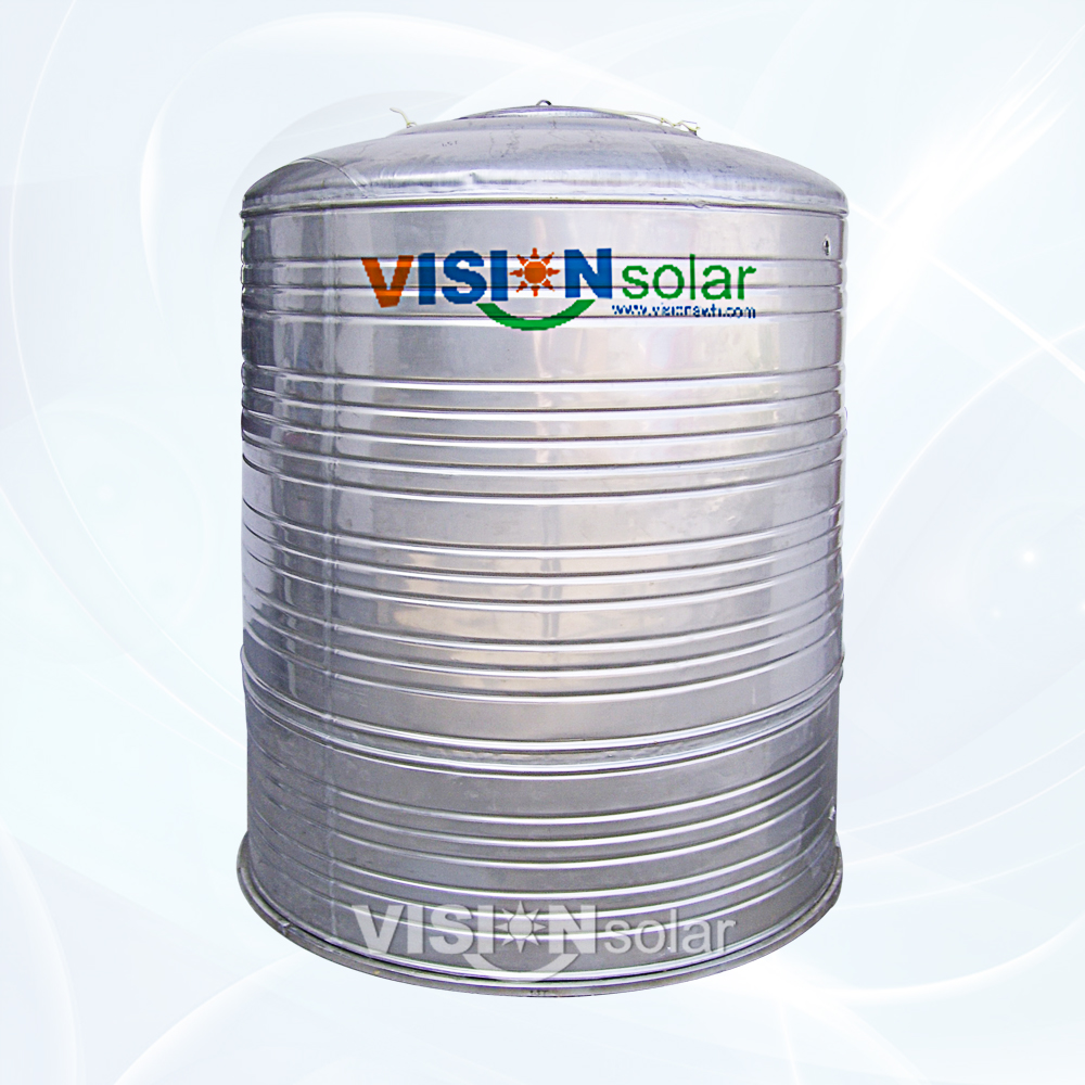 Well insulated stainless steel tank for hot water storage