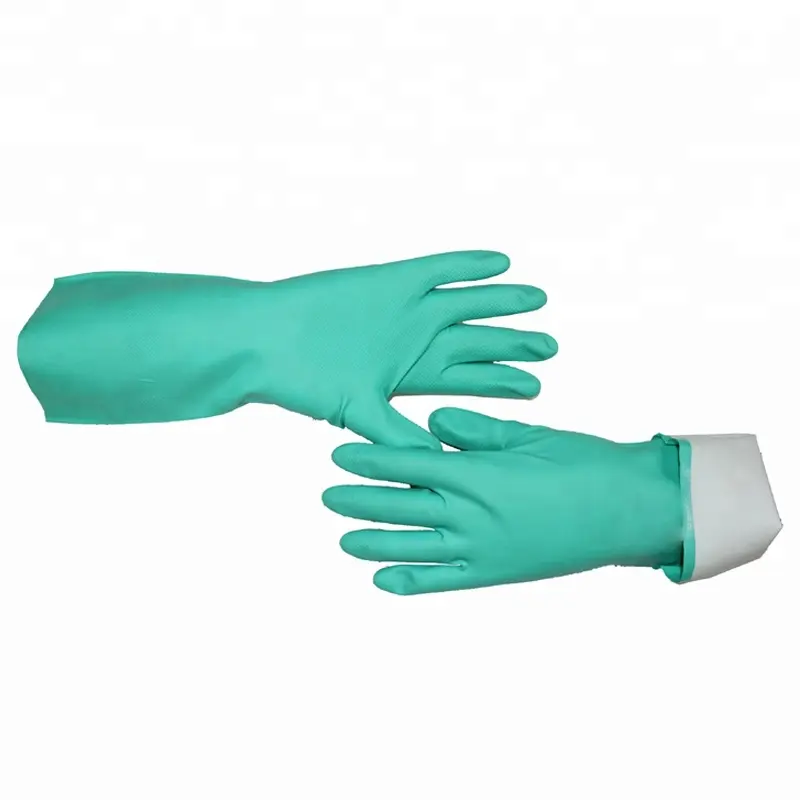 En374-2 Green Chemical Resistant Diamond Textured Safety Work Nitrile Gloves, Acid & Alkali & Oil Proof Buy Hand Rubber Gloves