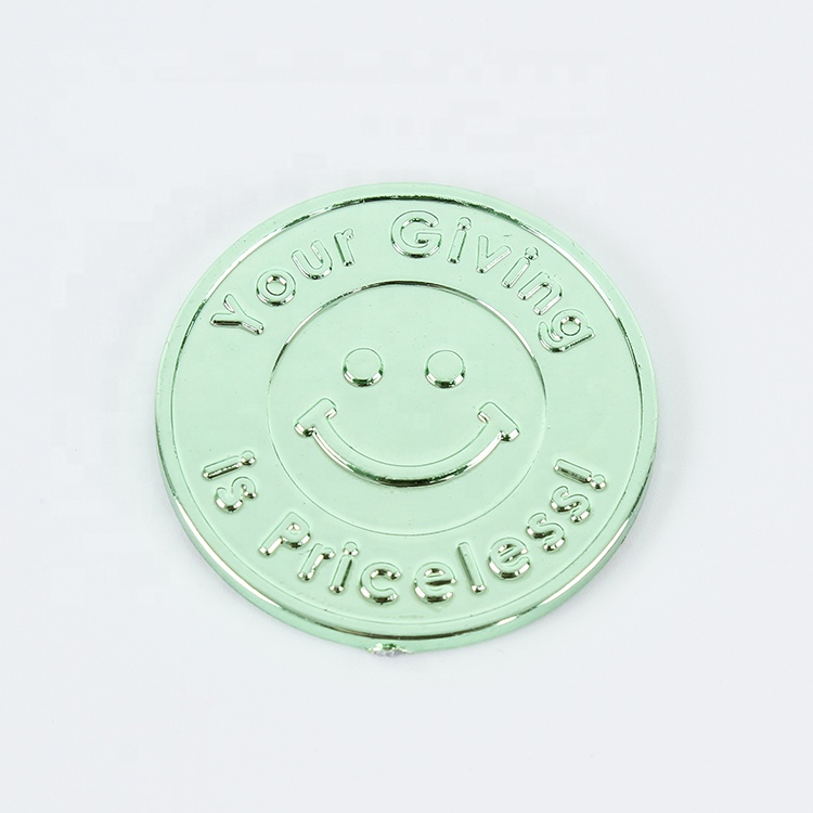 Embossed gold plated plastic token accepted custom design