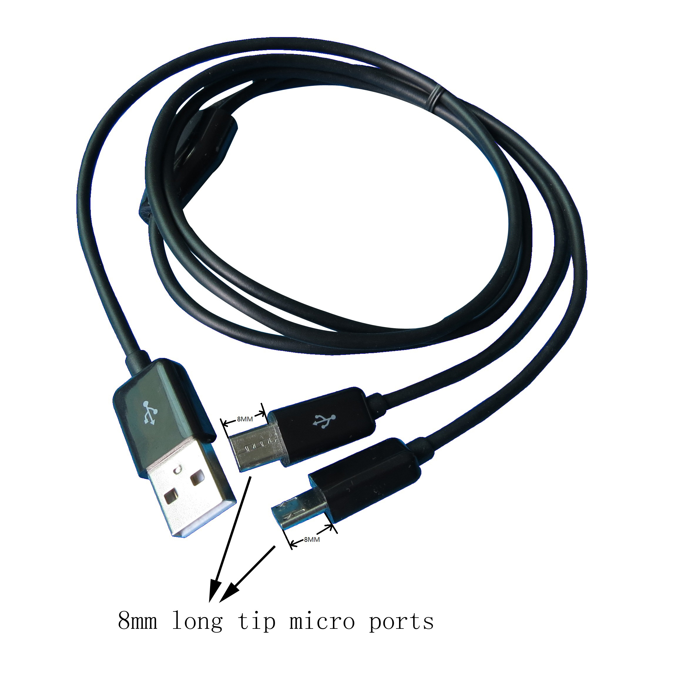 1 м 3 фута двойной микро-USB разветвитель Кабель с 8 мм длинным наконечником питания 2 микро-USB устройства одновременно
