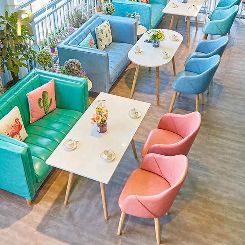 popular modern cafe restaurant furniture set specific use and wood material popular design sofa seating table and chair set