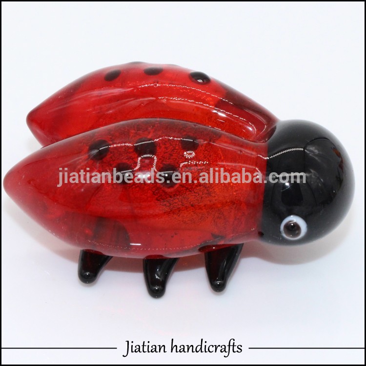 Ручной murano lampwork художественного стекла красный серебряная фольга божья коровка животных статуэтка