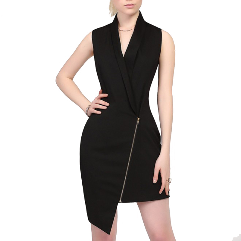 Summer Women Black Dresses Vest Sleeveless European Style Lady Midi Office Dress