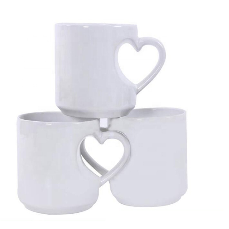 RubySub H08 White 11oz Heart Handle High Quality Sublimation Blanks Enamel Coffee Mugs Supplier Wholesale