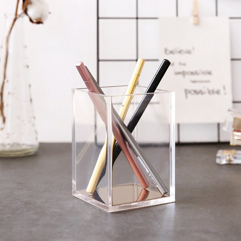 Factory Clear Custom Cube Shape Clear Acrylic Organizer Luxury Desk Organizer Pen Holder