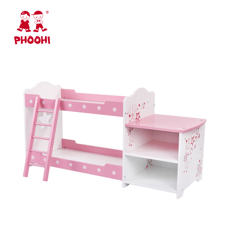 Новое поступление розовый 2 in1 деревянные пеленального столика baby doll двухъярусная кровать для 18-дюймовой куклы американская девушка кукольная мебель