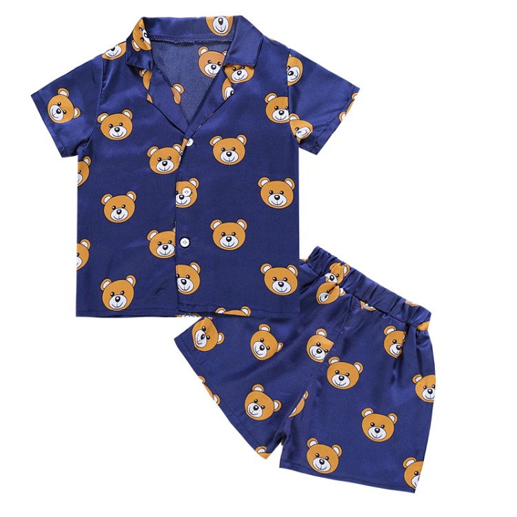 Hao Baby Autumn New Children Clothing Bear Leisurewear Suit Children Pyjamas Two-Piece Satin Underwear
