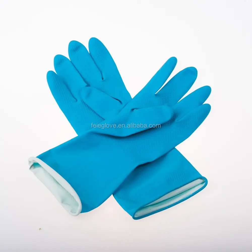 Latex Dishwashing Gloves Factory Latex Household Dishwashing Gloves Rubber Cotton Flocklined Color
