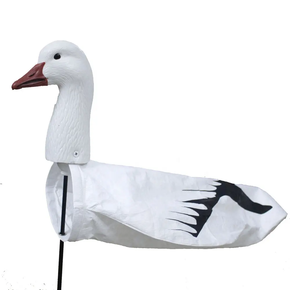 White Snow Goose Decoy Head Windsock Fiber Stick Garden Decoration Hunting Goose Decoy