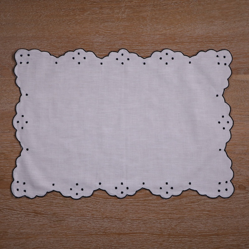 N005: коврики из рами/хлопка, 12x18 дюймов, настольное белье с ручной вышивкой в горошек и зубчатыми краями