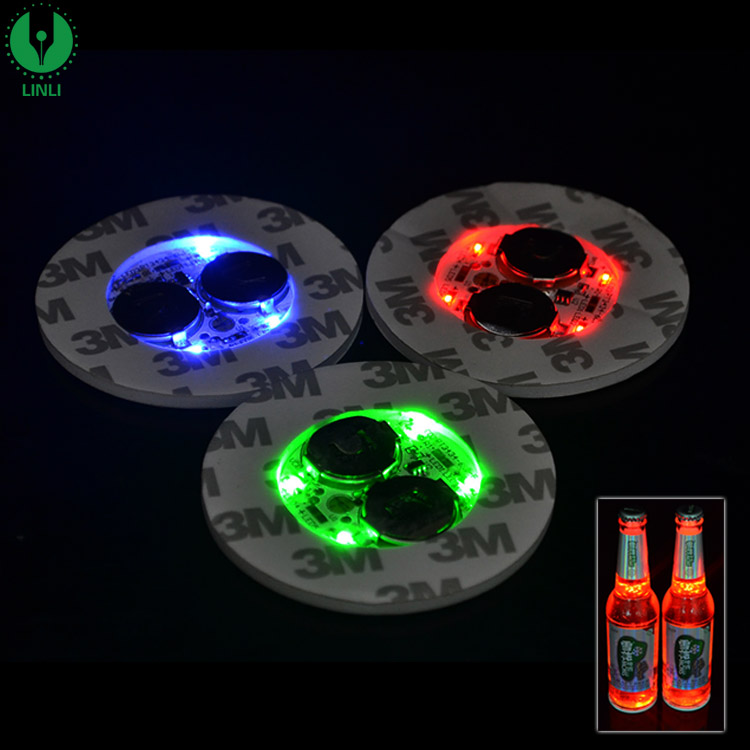 Customized Round EVA Led Light Bottle Coaster, Luminous Blinking Led Bottle Sticker for Bar