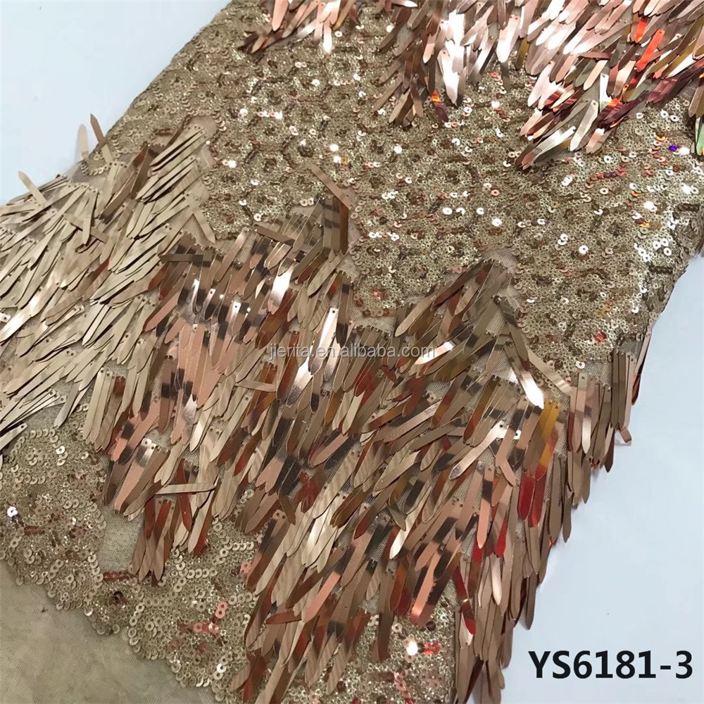 YS6181-3 Высококачественная зимняя теплая дизайнерская Золотая кружевная сетчатая ткань с блестками