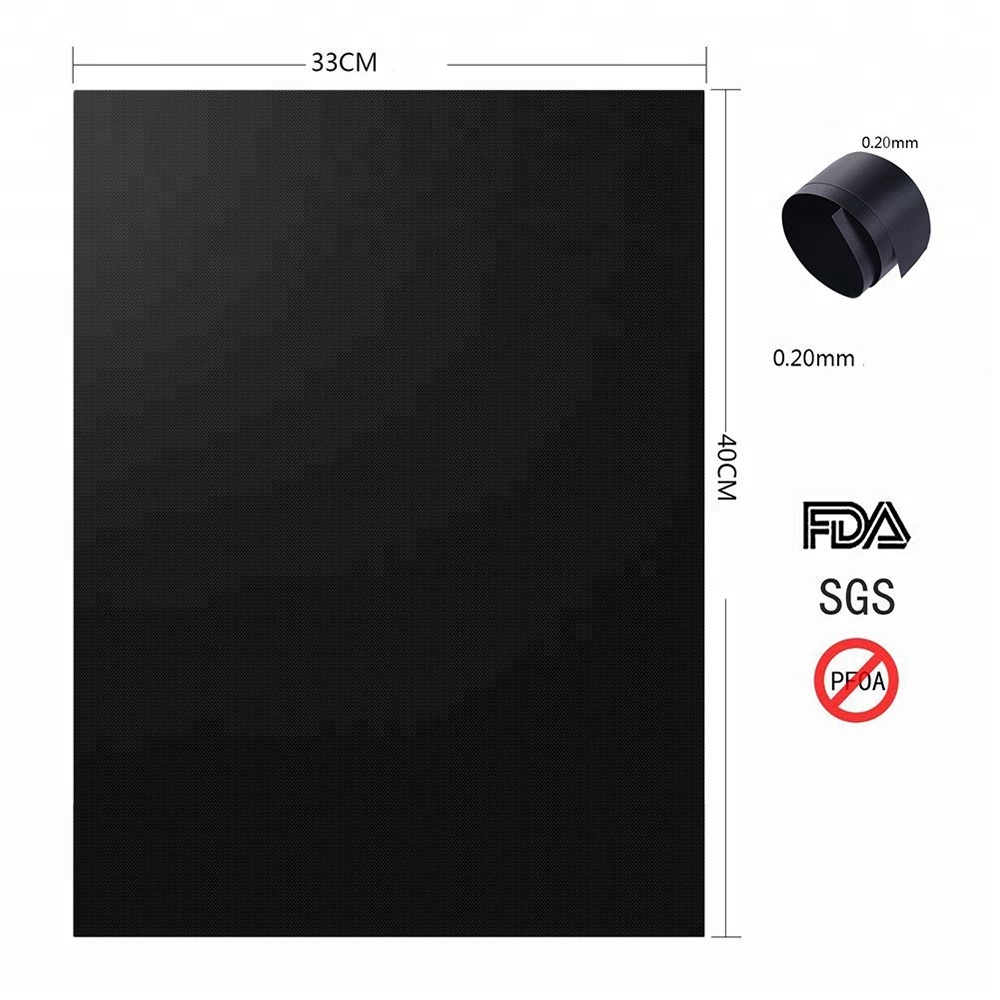 Amazon горячие продажи кухонные принадлежности многоразовые PTFE покрытием антипригарный черный коврик для выпечки барбекю Гриль мат