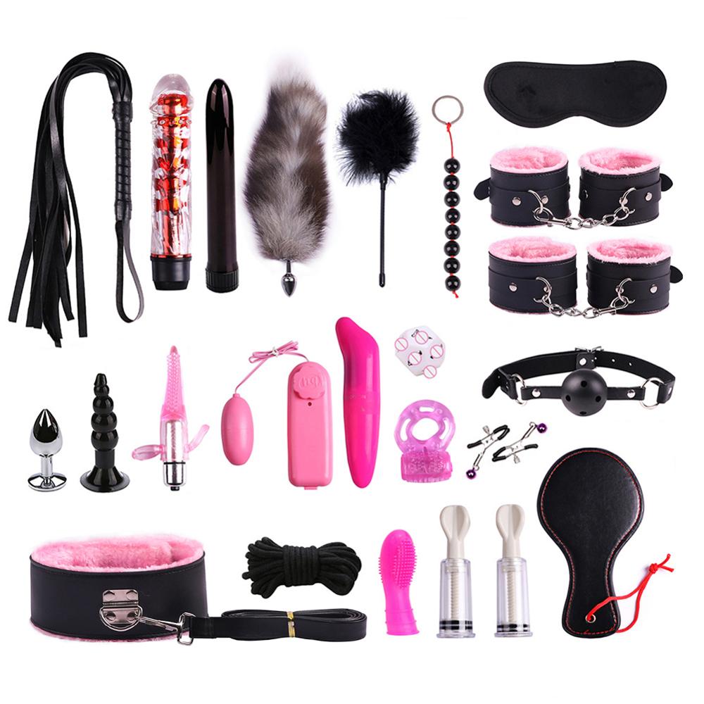 23 PCS/Set Vibrator Bondage Kit Adult Erotic SM Games Set Handcuff Binding BDSM Bondage Restraint Slave Sex Toys