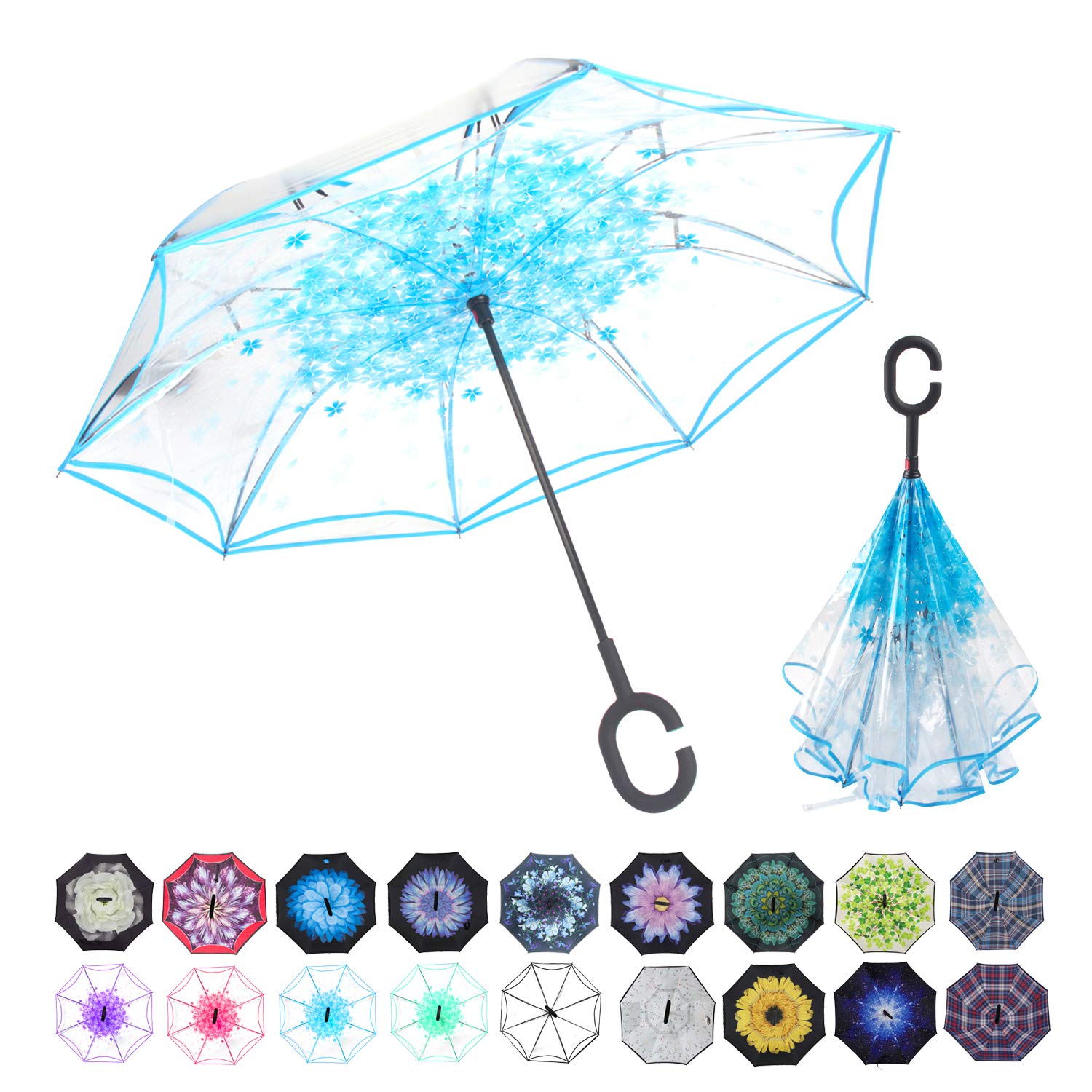 Promotional Double Layer Inverted Reverse Transparent clear Car Umbrella