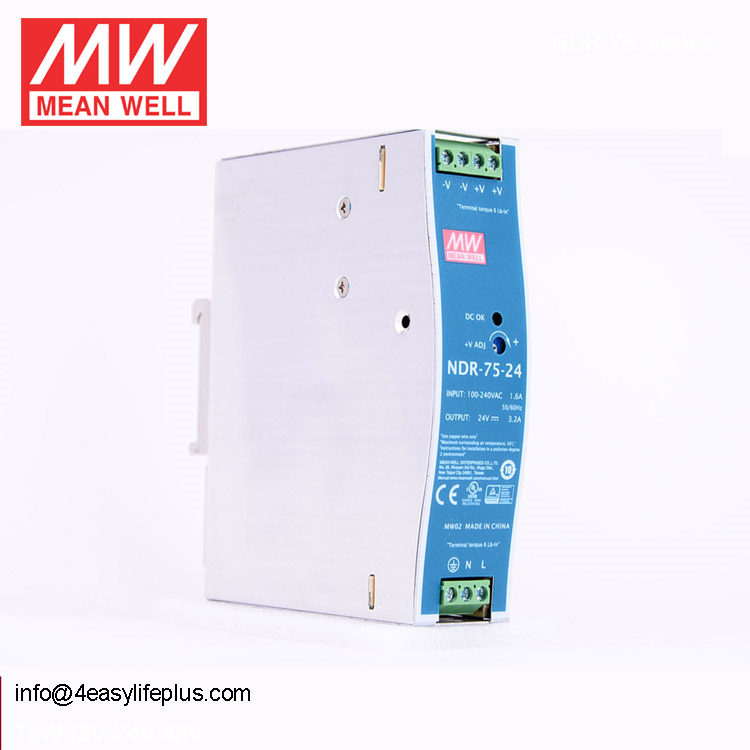 Универсальный адаптер переменного тока в постоянный ток Входное 75W 24V 3.2A выход NDR-75-24 товара mean well! Электропитание
