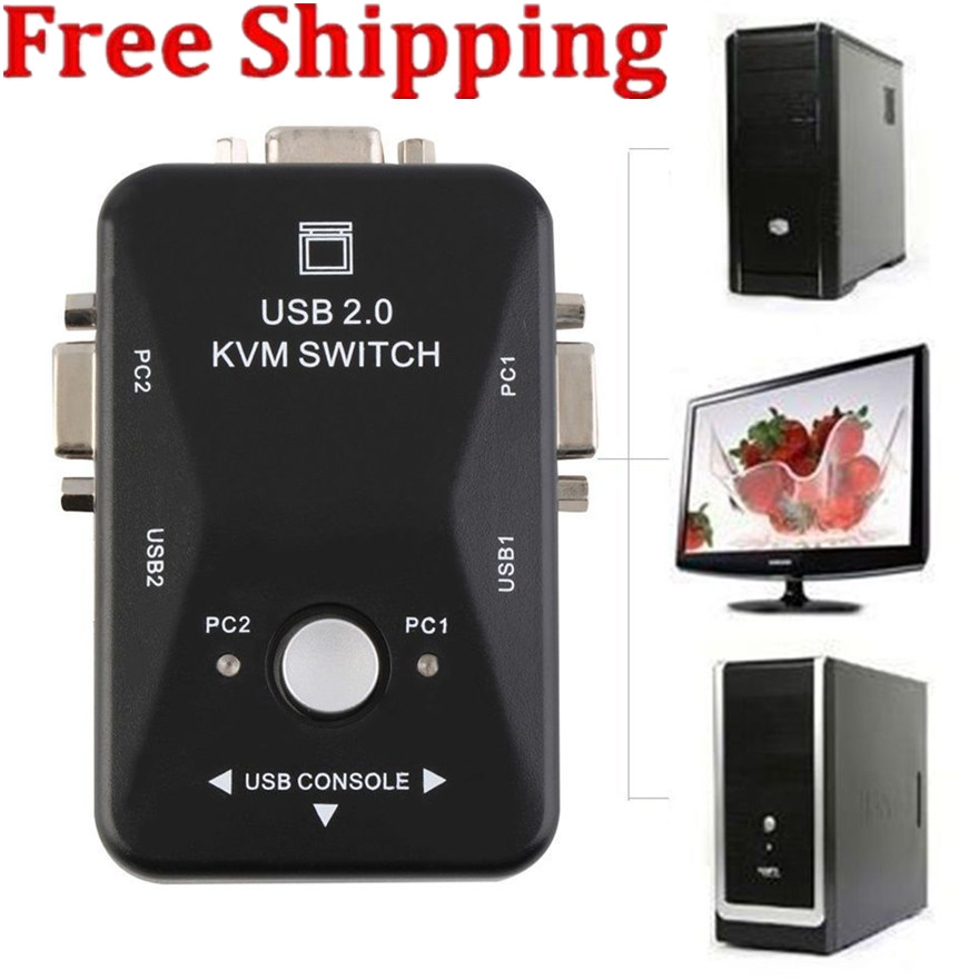 Горячая Распродажа 2 порта VGA USB KVM переключатель Splitter автоматический контроллер клавиатура мышь принтер до 1920*1440