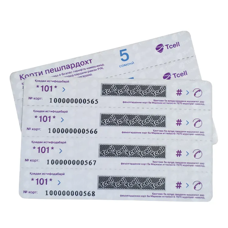 Paper scratch card 4 pin multi number prepaid phone card scratch calling card printing