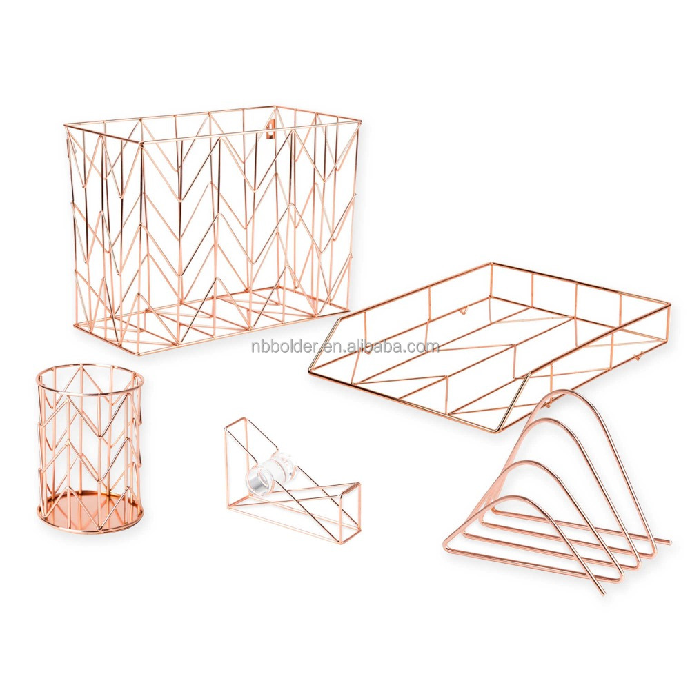 Wholesale Iron Craft Supplier Rose Gold Wire Desk Set Accessories
