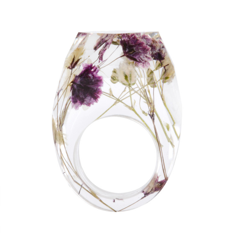 Magic Design Dried Flower wooden Resin Ring Handmade Rings Jewelry for Women