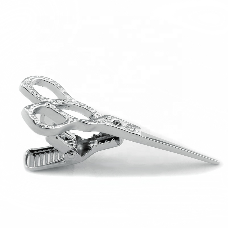 factory price shiny polished silver tie bar custom scissors novelty tie clip