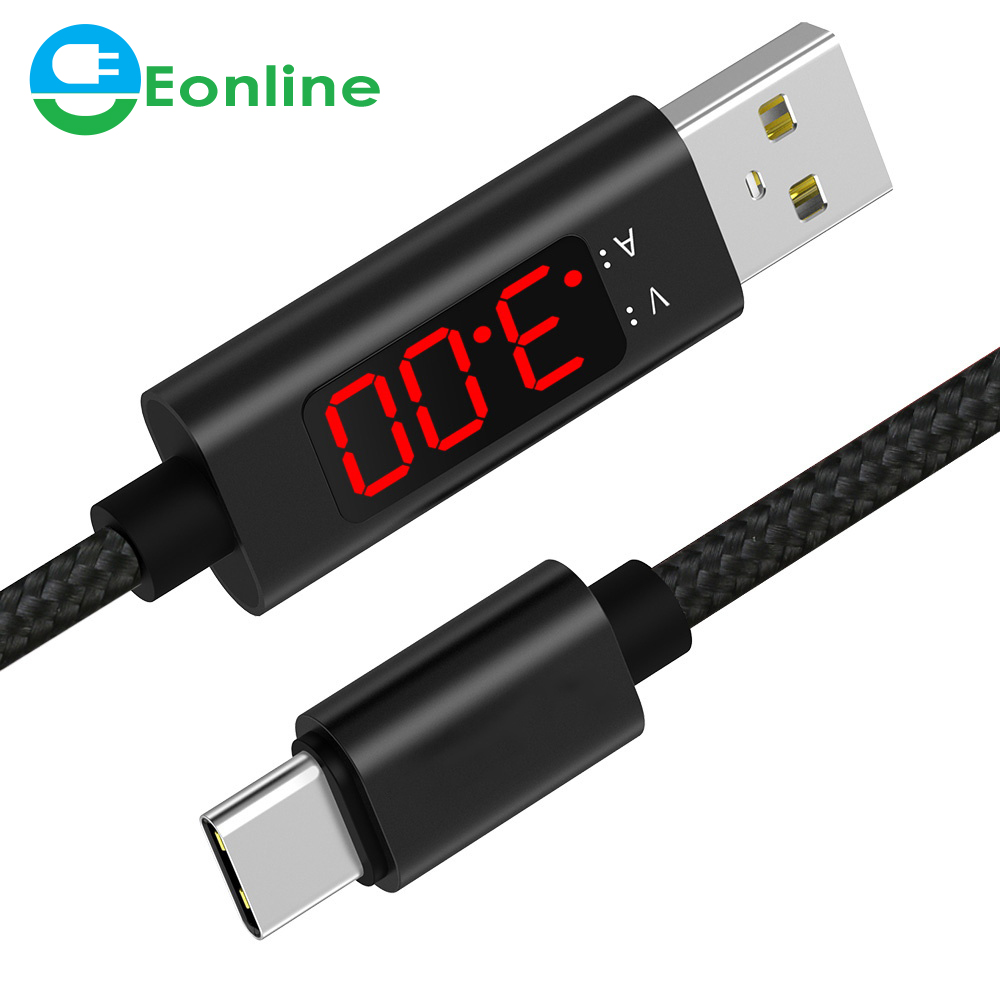 3A Type C кабель QC 3,0 быстрое зарядное устройство с ЖК-дисплеем AC напряжение и ток USB кабель с нейлоновой оплеткой USB C кабель для синхронизации данных и зарядки