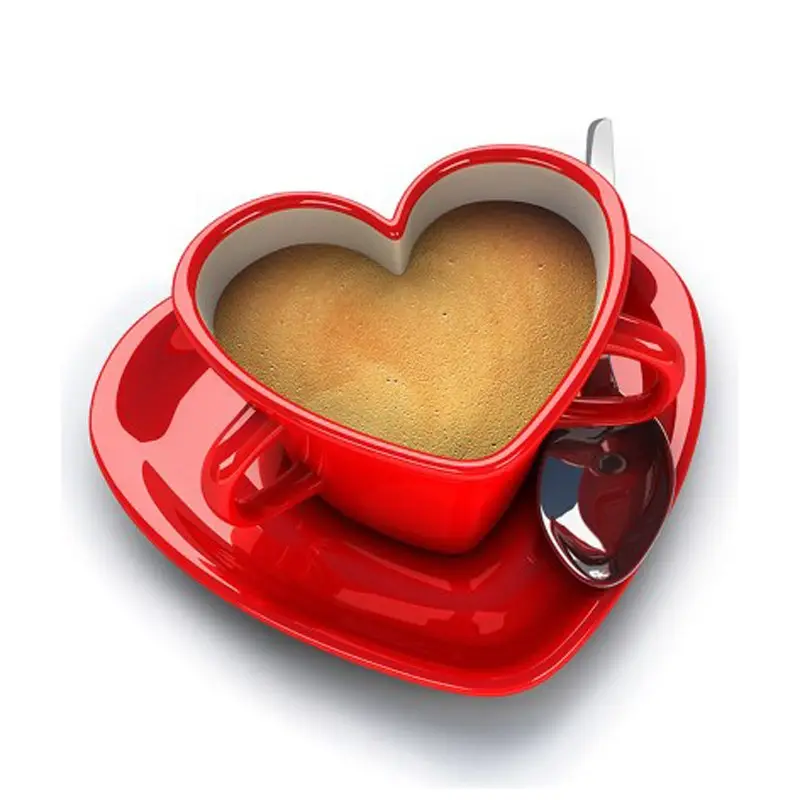 red heart shaped Ceramic coffee cup and saucer set