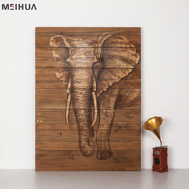 Simple design modern elephant woodcut printing art craft wood for sale