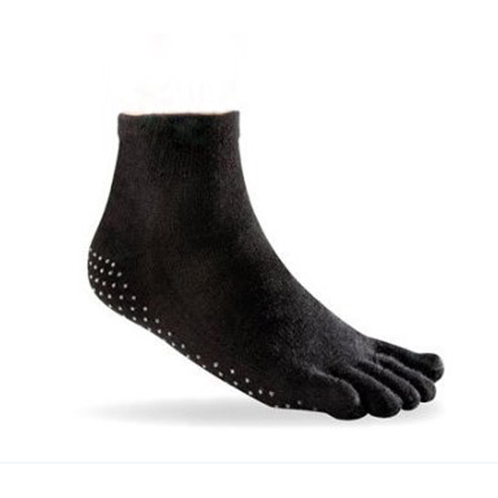 Unisex Black Grippers Trampoline Non-slip Crew Five Fingers Toe Yoga Socks