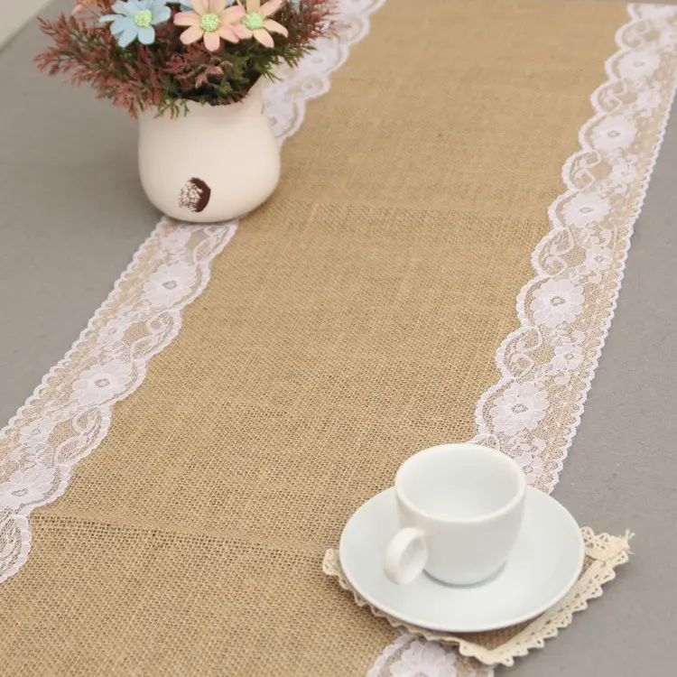 factory wholesale new cheap rustic home Wedding Christmas Party Decor restaurant linen Burlap Lace table runner