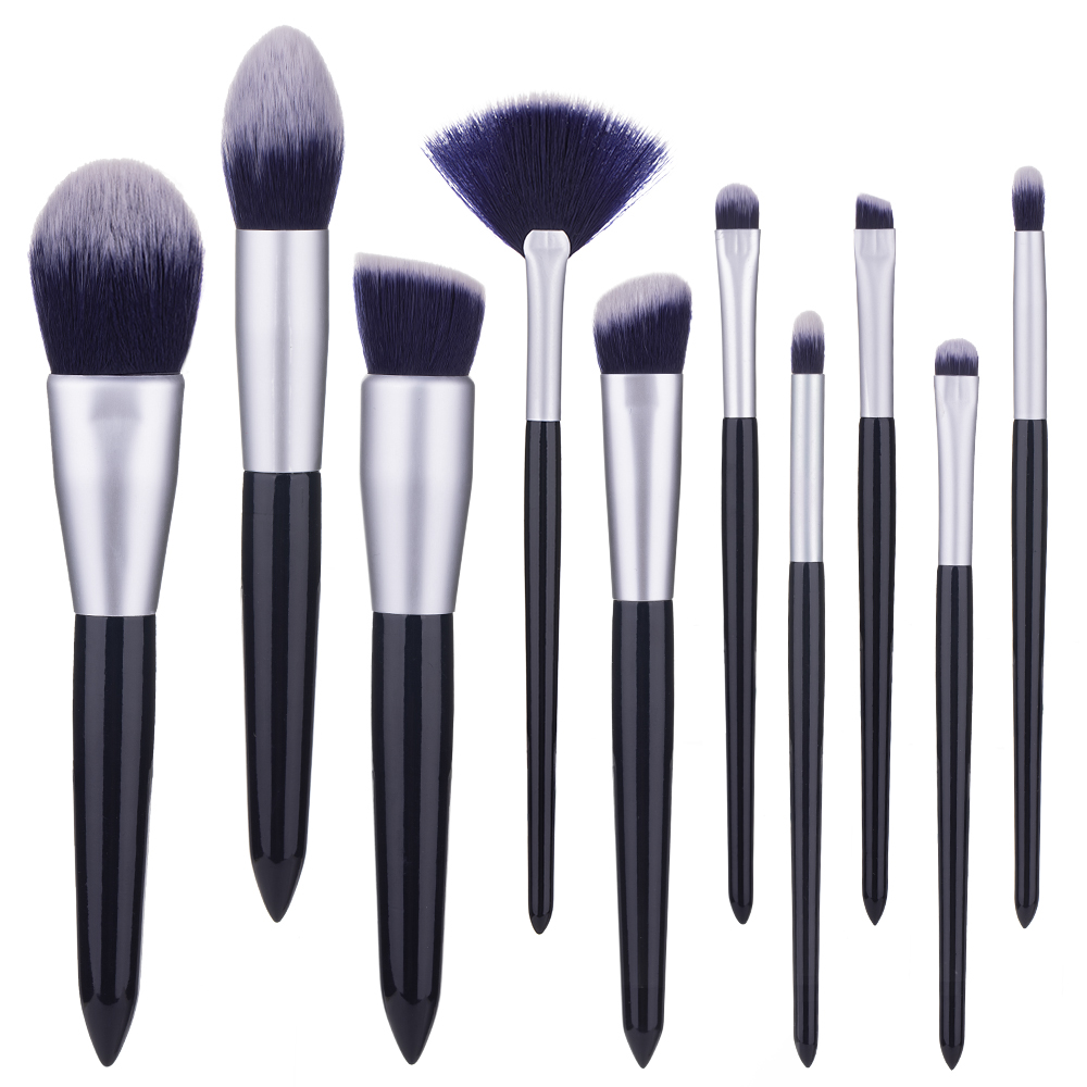 Роскошный 10pcs набор кистей для макияжа, инструменты для красоты, частный ярлык комплект темно-синего цвета, Профессиональный набор кистей для макияжа