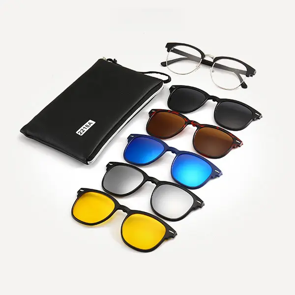 Superhot Eyewear 5 in 1 Magnet Eyeglasses Frames Interchange Lenses Sunglass Magnetic Polarized Clip On Glasses