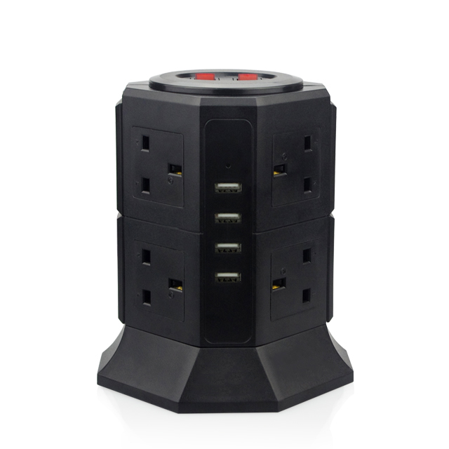 Башня мощность полосы 8 разъем Великобритании розетки с 4 USB Smart Зарядное устройство протектор мульти-выход мощность полосы