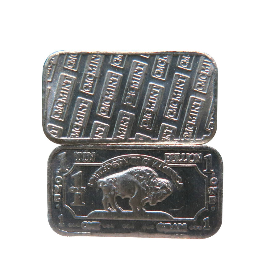Fast delivery 1 Gram .999 Fine Tin Buffalo Bullion Bar For Sale tin ingot 99.9 A105