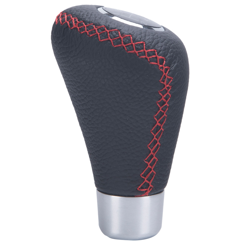Genuine Leather & Plastic Black with Red Line Automatic Car 4 Speed Gear Lever Knob