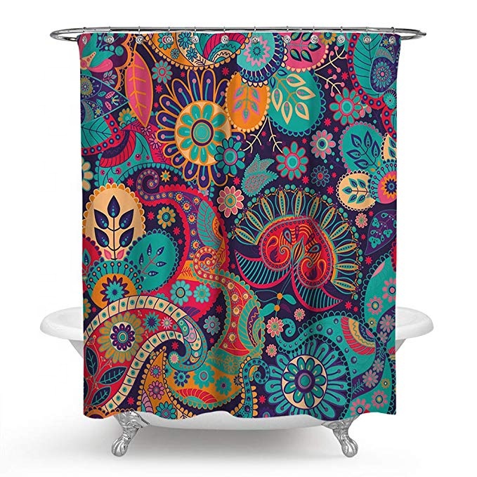 QJMAX High Quality Bohemian Pattern Polyester Printed Shower Curtain