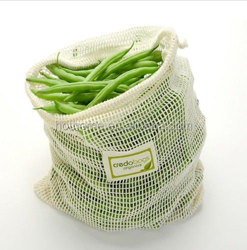 Promotional wholesale foldable cotton hemp reusable mesh produce bag from china