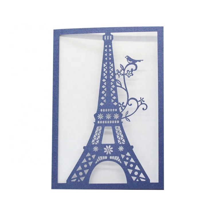 Sweet sixteen invitation laser paper cut eiffel tower